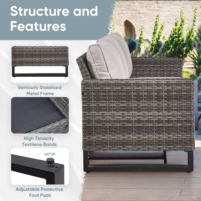 Outdoor Sofa Swivel Chairs Set with Fire Pit Table - Beige cushion - Grey