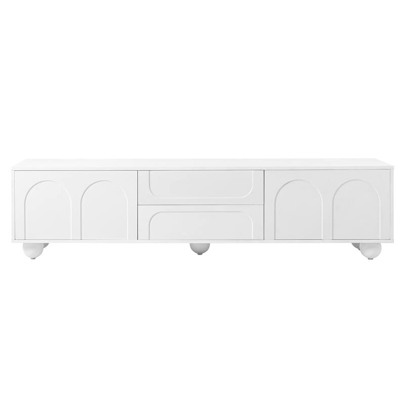 Modern TV Stand Arched TV Stand for TVs up to 75 Inches with 2 Drawers and Rebound Device, for Living Rooms and Bedrooms