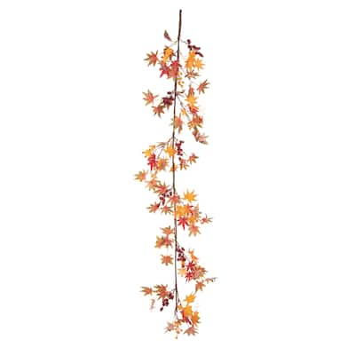 Transpac Fabric 60 in. Orange Harvest Gathered Leaves Garland