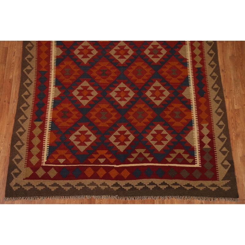 Geometric Modern Kilim Rug Reversible Hand-woven Wool Carpet - 6'4"x 9'8"
