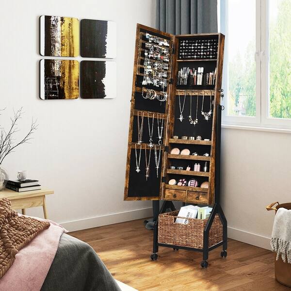 Gymax Vintage Jewelry Armoire Cabinet Mirrored Lockable Organizer With Overstock 31918440 Easy to assemble in 20 minutes ultra large capacity: usd