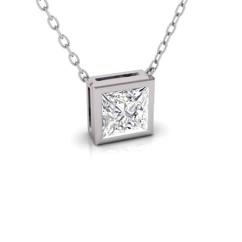 Marquee Lab Grown 1/2 Carat Princess Cut Bezel Set Diamond Solitaire Pendant in 14K White Gold