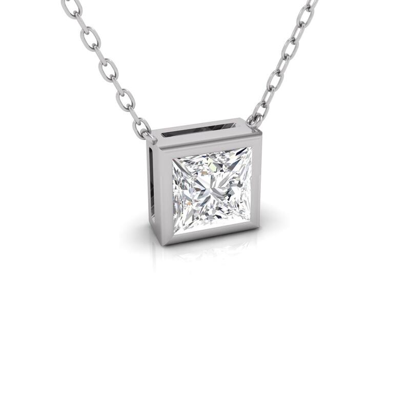 Marquee Lab Grown 1/4 Carat Princess Cut Bezel Set Diamond Solitaire Pendant in 14K White Gold