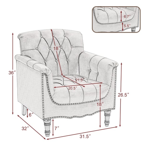 dimension image slide 2 of 3, 31" W Tufted Vegan Leather Accent Chairs for Living Room Set of 2