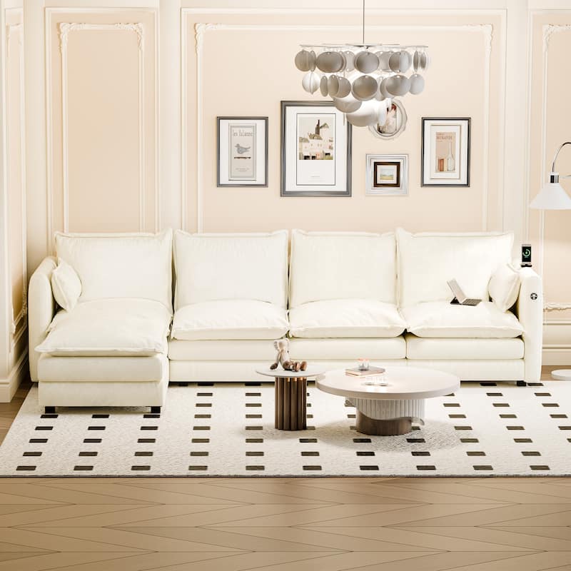 Modular Sectional Sofa L Shaped Couch, 3/4 Seat Sofa Set with Ottoman, Chenille Fabric