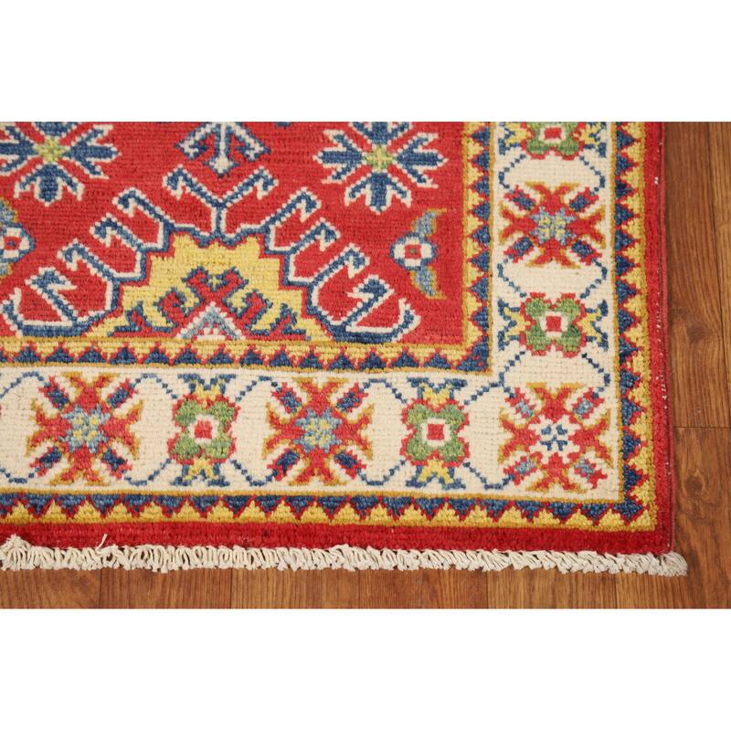 Red Traditional Kazak Oriental Rug Hand-Knotted Wool Carpet - 2'0"x 3'0"