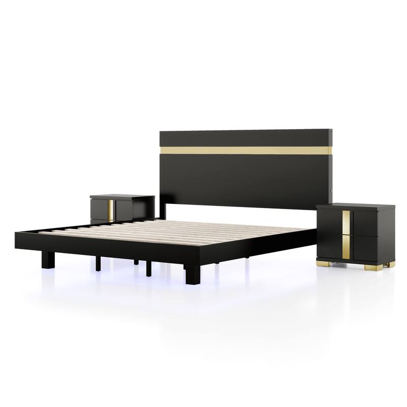 Furniture of America Halifax Modern 3-Piece Wood Platform Bedroom Set with Underbed LED