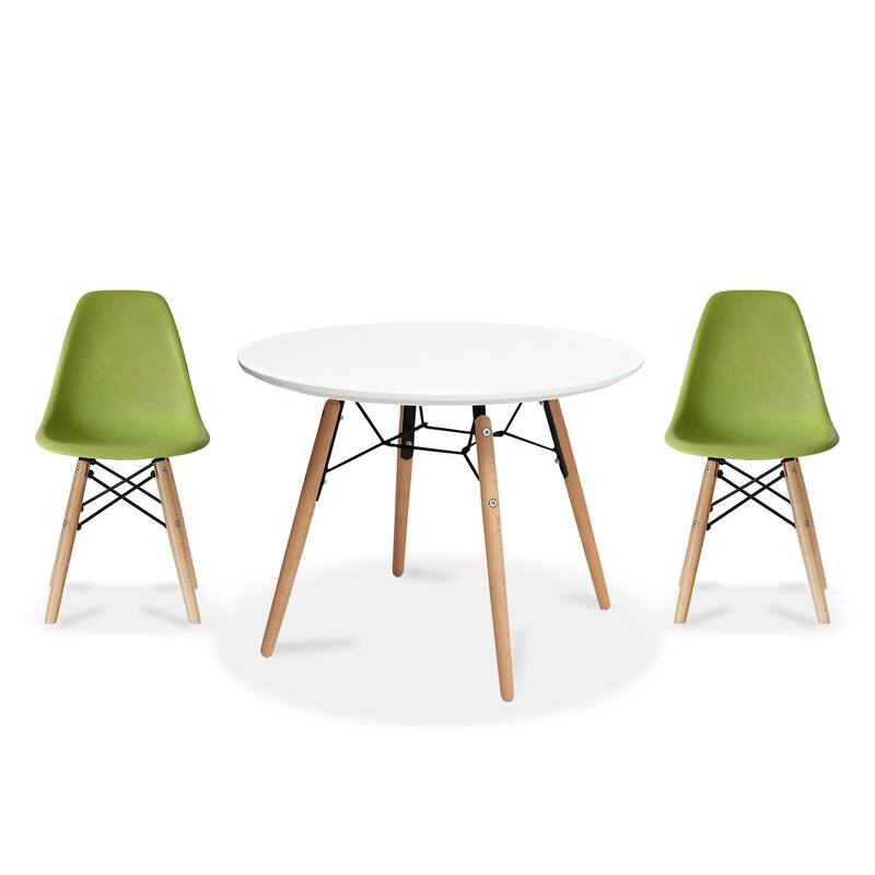 Kids Table and Chair Set Modern Toddler Furniture with Round Table and Armless Chairs Eiffel Wooden Legs Dining or Playroom Use - Green