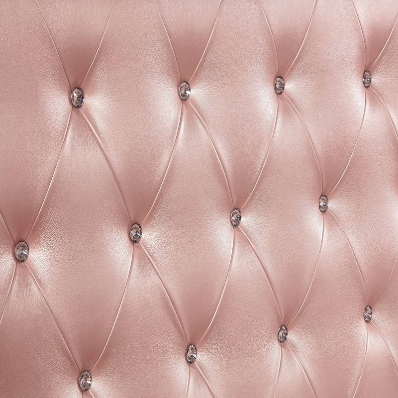 Twin Size Wooden Bed With Mirror Trim Details and Camelback Headboard, Pink