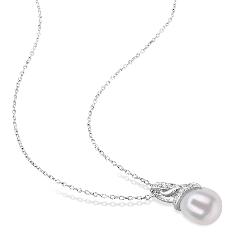 Miadora Sterling Silver Cultured Freshwater Pearl & Diamond Accent Swirl Drop Necklace (8.5-9mm)
