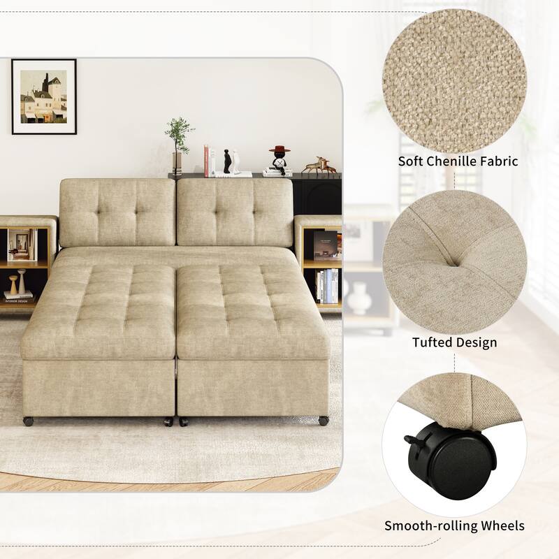 Sectional Sofa for Living Room Modular Sleeper Sofa with 2 Storage Racks Free-combined Sofa, Upholstered Corner Chaise