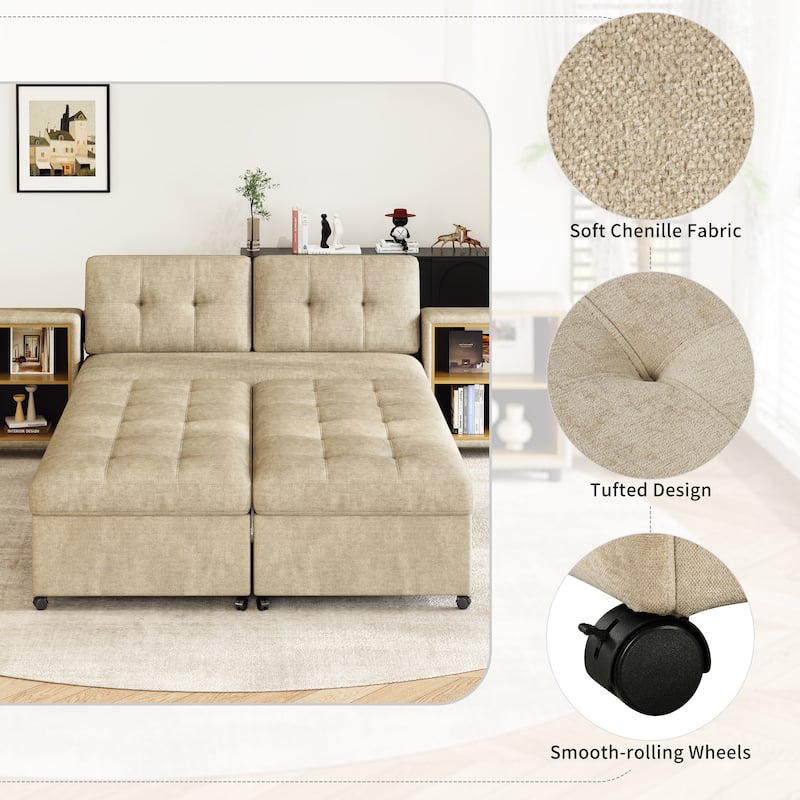 Versatile Modular Sectional Sofa Bed with 2 Storage Racks and Wheels
