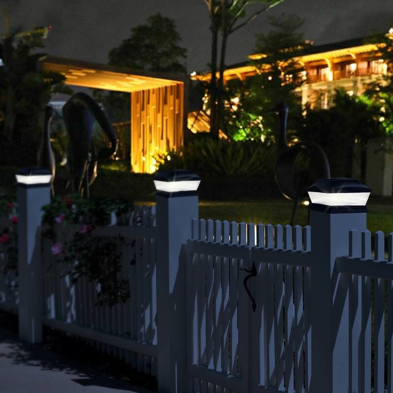 Glitzhome Set of 4 Black Fence Lamp Solar Post Cap Lights - Set of 4