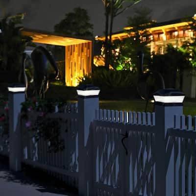 Glitzhome Set of 4 Black Fence Lamp Solar Post Cap Lights - Set of 4