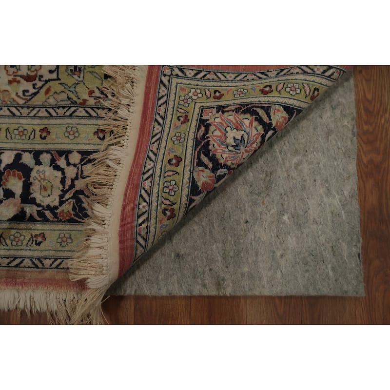 Hand Knotted Oriental Silk Carpet Traditional Floral Peach Kashmir Area Rug - 8' 0'' X 5' 8''