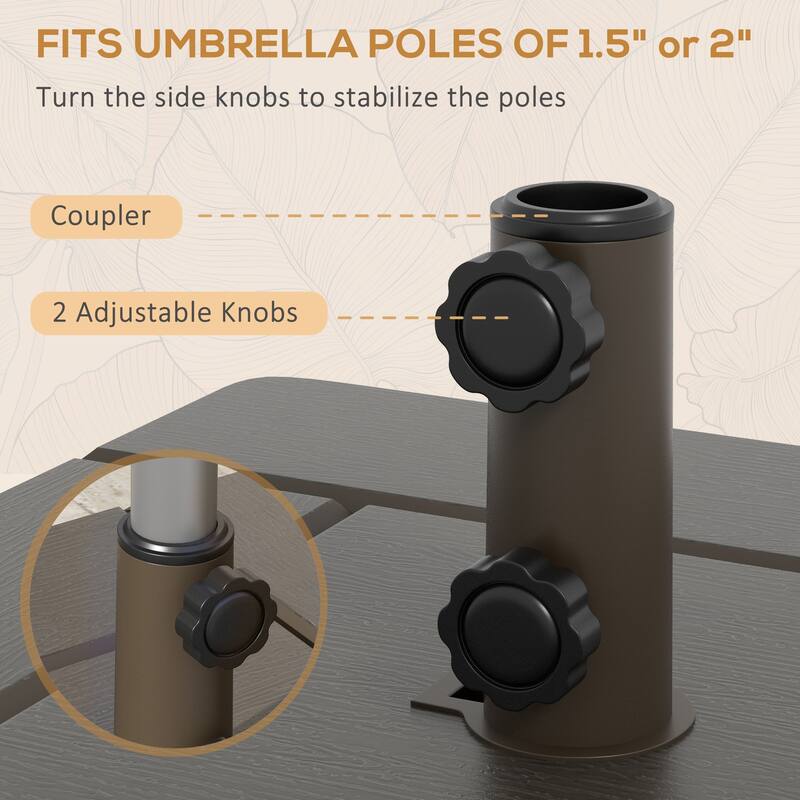 3-in-1 Outdoor Umbrella Base with Wheels, End Table, and Planter, 175 lbs. Capacity, Brown