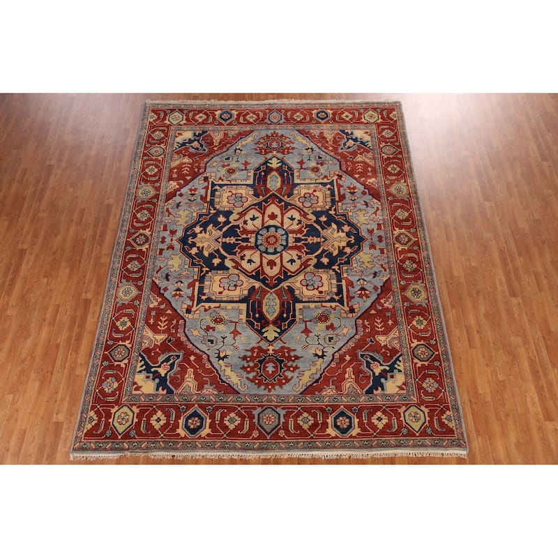 Blue & Orange Heriz Serapi Indian Area Rug Handmade Wool Carpet - 9'0" x 11'9"