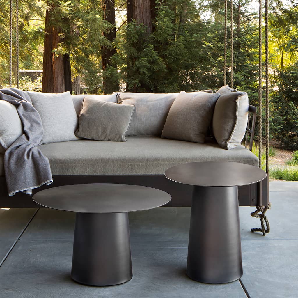 DancyHome Outdoor Mid Century Modern Metal Single Round Coffee Table -Black 23.6"W