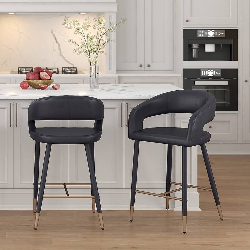 Modern Faux Leather and Metal 26" Counter Height Stool, Set of 2 - N/A