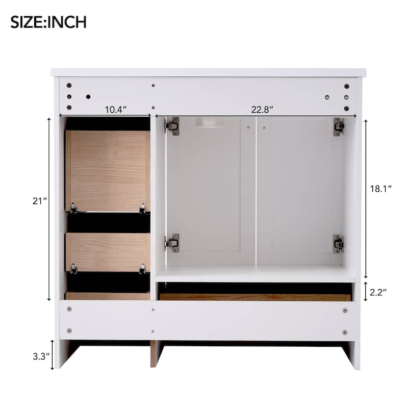 Bathroom Vanity with Ceramic Sink, Free-Standing Wooden Bathroom Cabinet, Storage Cabinet with 4 Drawers & 2 Soft Closing Doors