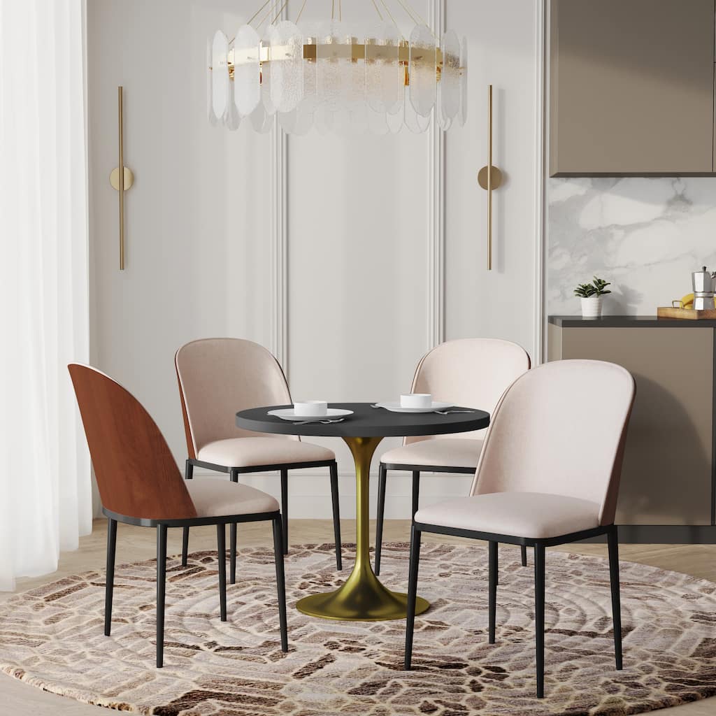 Verve Minimalist Mid-Century 5-Piece Round Dining Set with 36" Table & 4 Ergonomic Chairs for Apartments & Breakfast Nooks