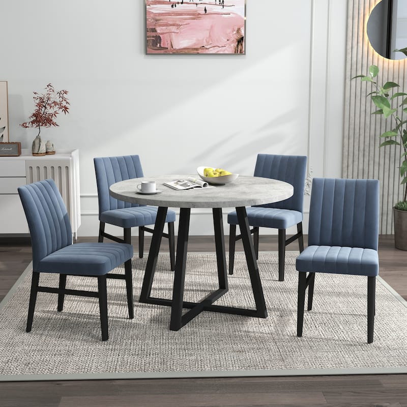 Roundhill Furniture Edo 5-Piece Dining Set, Round Table with 4 Upholstered Chairs,