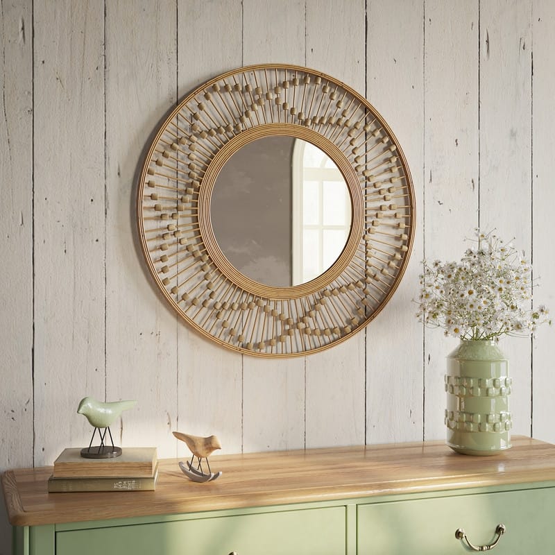 Sahara Sunbeam Round Wide Frame Wall Mirror - 27.5"H x 27.5"W x 0.75"D