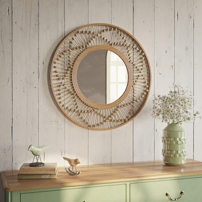 Sahara Sunbeam Round Wide Frame Wall Mirror - 27.5"H x 27.5"W x 0.75"D