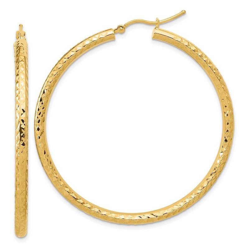 Curata 14k Yellow Gold Sparkle Cut Round Hoop Earrings - 50x50mm