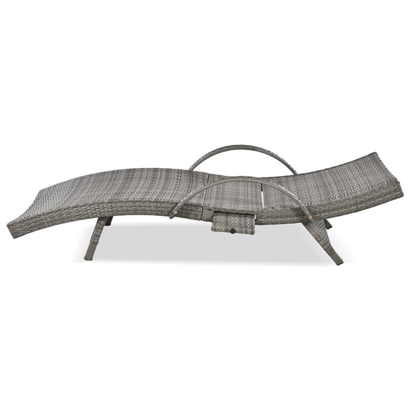 2-piece Outdoor Wicker Chaise Lounge Chairs Set with Pull-out Side Table, Patio Pool Adjustable Reclining Sun Lounger