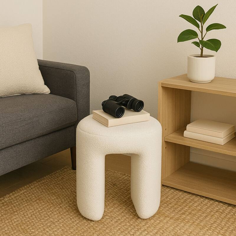 Upholstered Boucle Horseshoe Ottoman Stool Foot Rest Seat Living Room