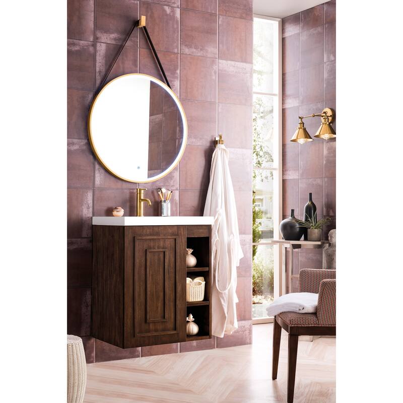 James Martin Vanities Alicante 24" Single Vanity Cabinet, Mid Century Acacia w/ White Glossy Composite Stone Top