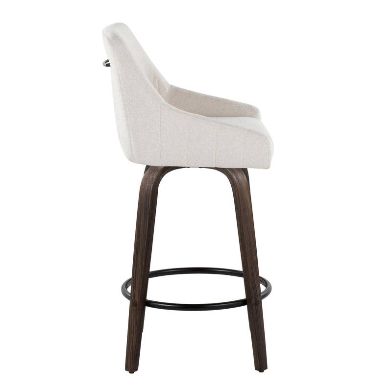 The Gray Barn Hadley 26" Fixed-Height Upholstered Counter Stool with Bent Wood Legs & Round Footrest (Set of 2)