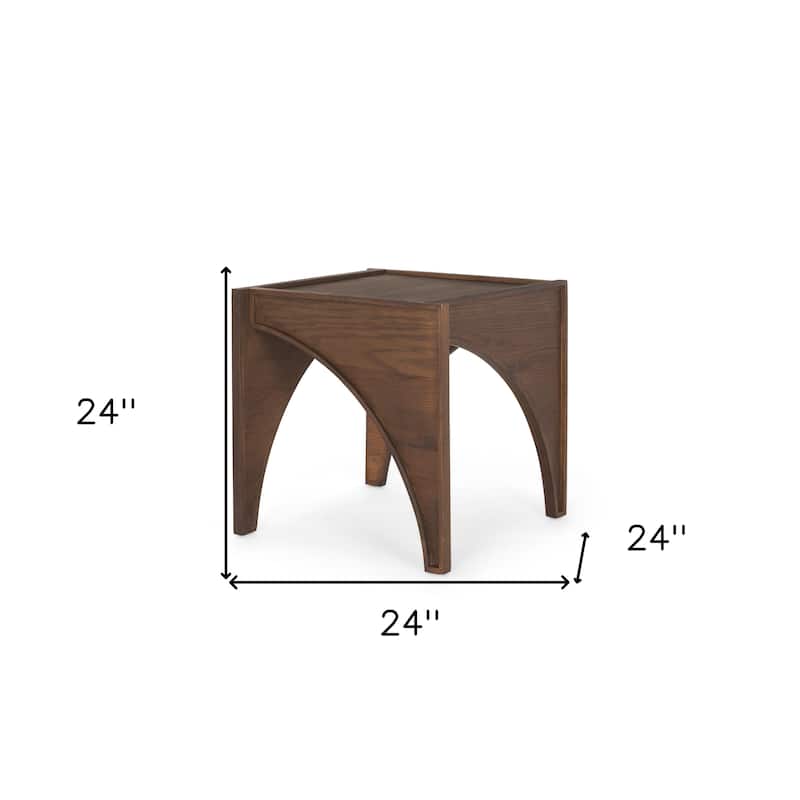 HomeRoots 24" Brown Wood Modern Arched Square End Table - 24' X '24' X '24