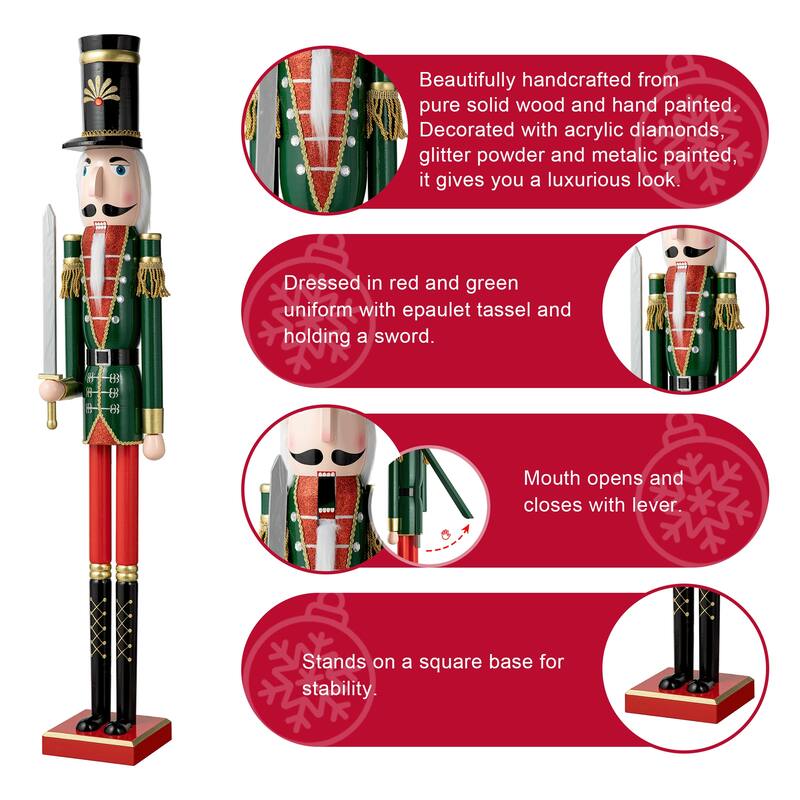 Glitzhome 42"H Set of 2 Wooden Christmas King and Soldier Nutcrackers Xmas Porch Decor