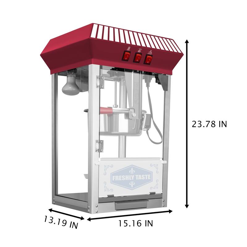 Commercial Popcorn Maker Machine,12 Ounce Kettle Stainless Steel Commercial Popcorn Machine with Tempered Glass