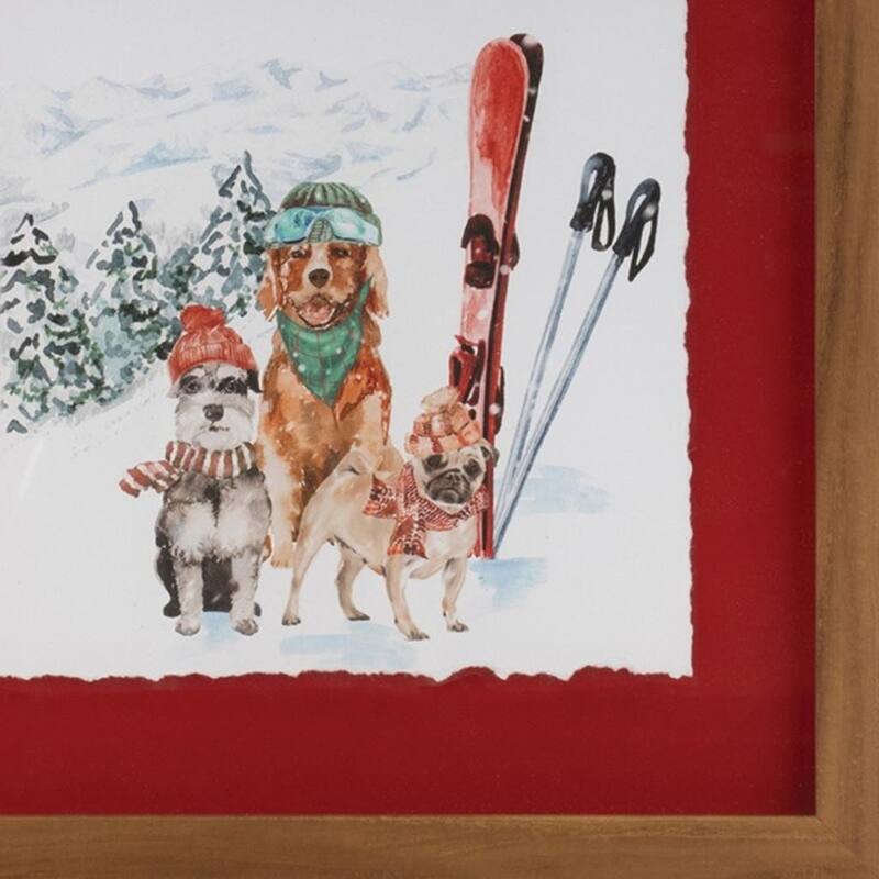 HomeRoots Set Of Two Dog Sled and Ski Brown Framed Wall Art