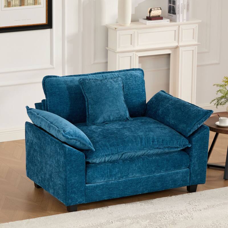 Breathable Chenille Accent Chair Single Sofa Armchair with Double Layer Seat Cushions and Pillow for Living Room, Apartment