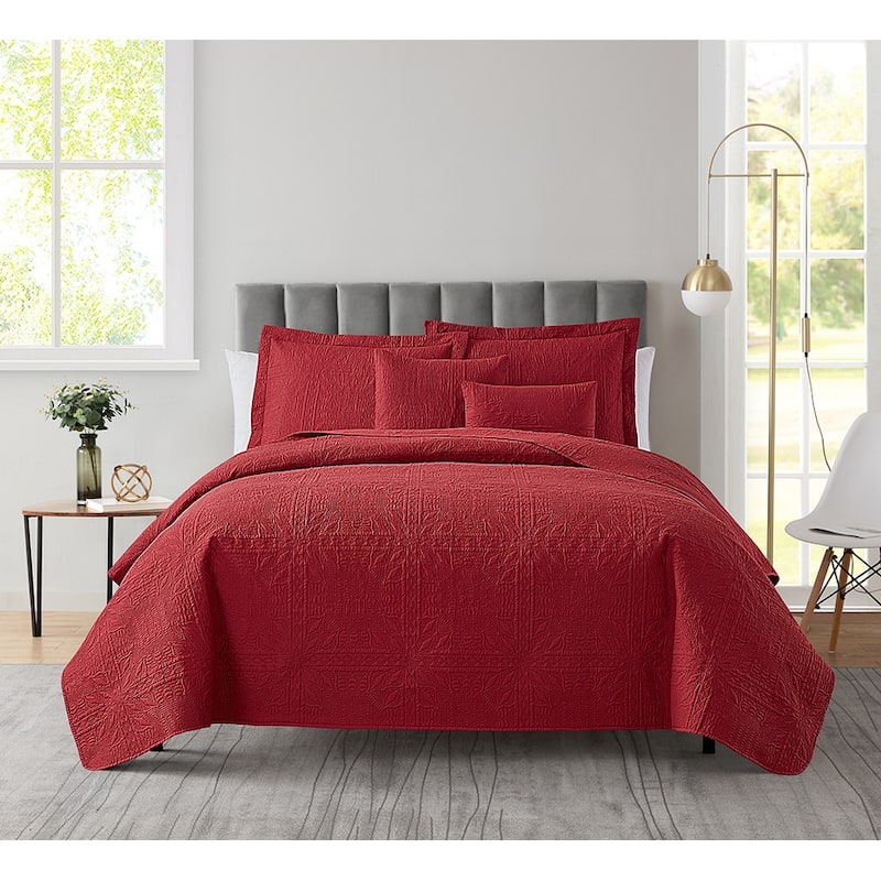 Clara Clark Bedspread Quilt Set - Grid Weave Pinsonic Lightweight Coverlet Set - Burgundy Red - Twin