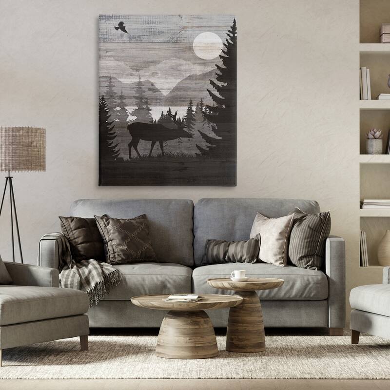 Stupell Rustic Moose at Night Canvas Wall Art Design By Susan Arnot