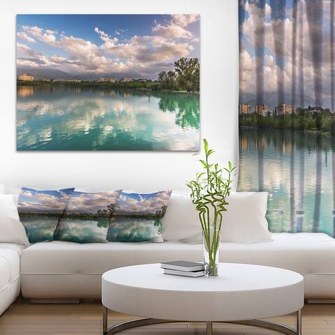 City Lake with Cloud Reflection - Cityscape Photo Canvas Artwork Print