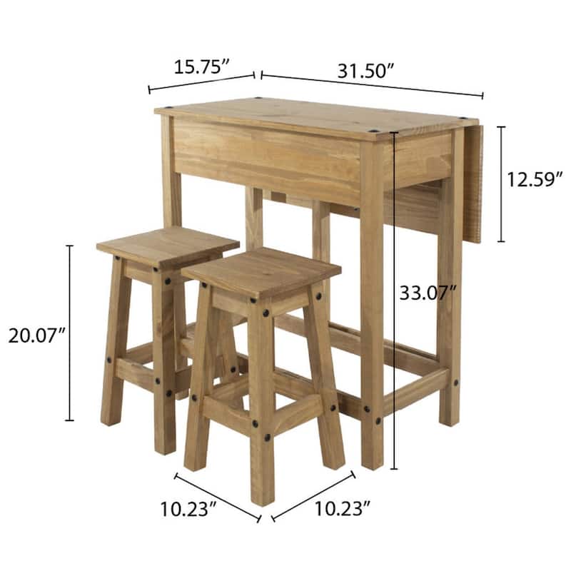Solid Pine Drop Leaf Table 3-piece Dining Set