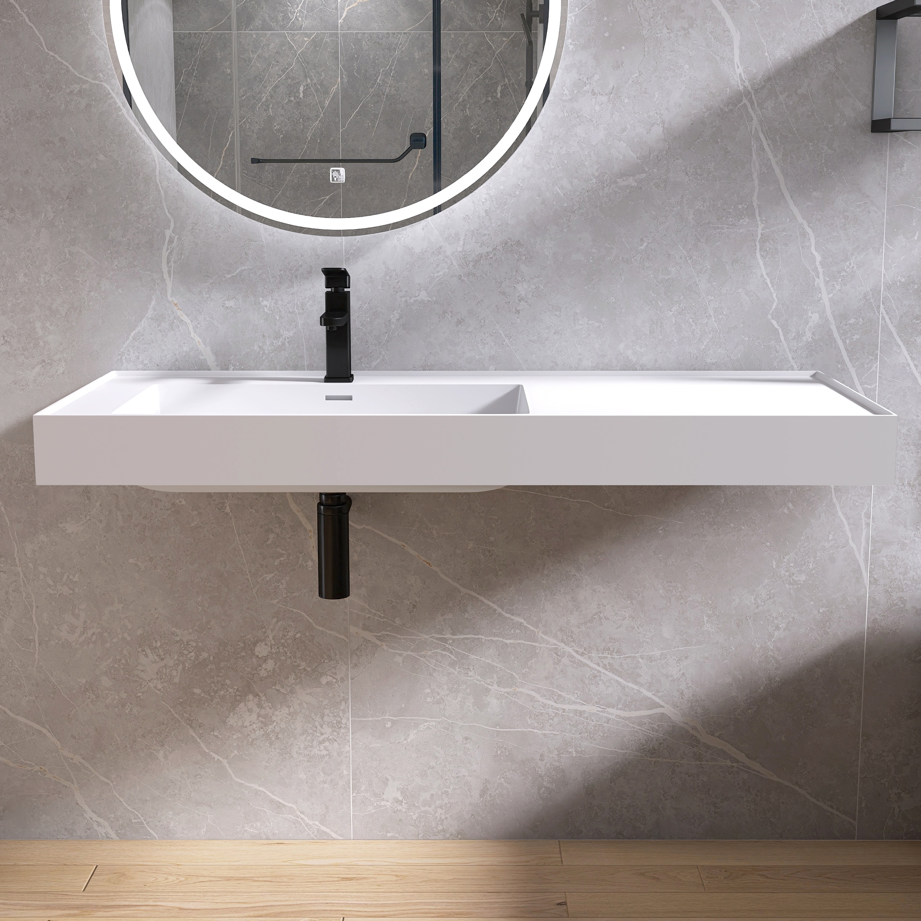 MEDUNJESS 47" Bathroom Sink Solid Surface Bathroom Vessel Sink - 47''