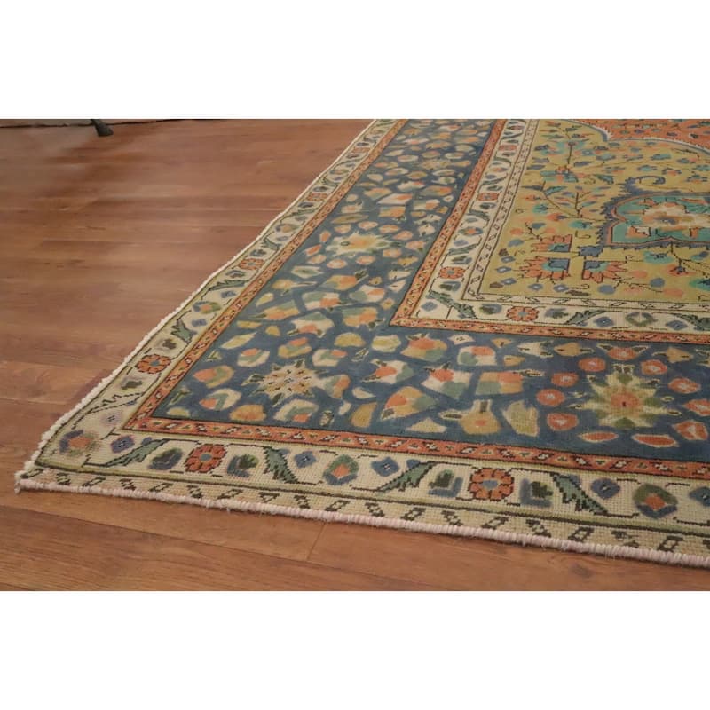 Hand Knotted Oriental 100% Wool Carpet Traditional Floral Oranges & Rust Tabriz Area Rug - 12' 8'' X 9' 6''