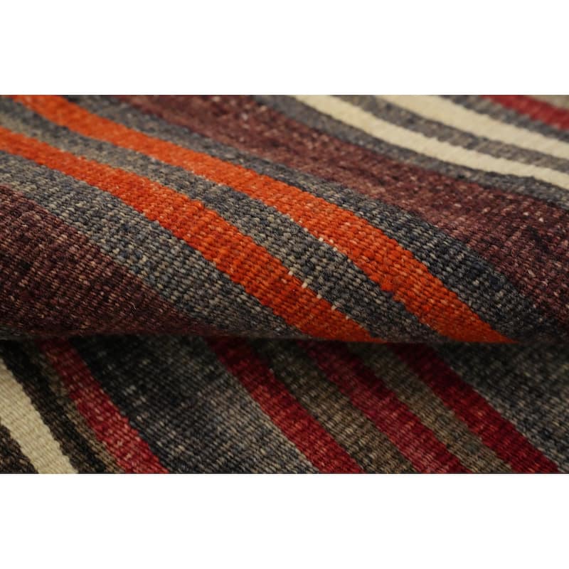 Hand Woven Oriental 100% Wool Carpet Southwestern Geometric Multi-Colored Kilim Area Rug - 12' 1'' X 5' 1''