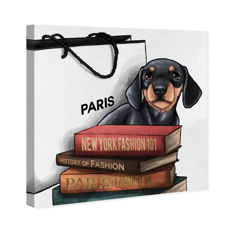 Wynwood Studio Canvas Fashion and Glam Fashion Books Dachshund Black and Pastel Red Glam Wall Art Canvas Print