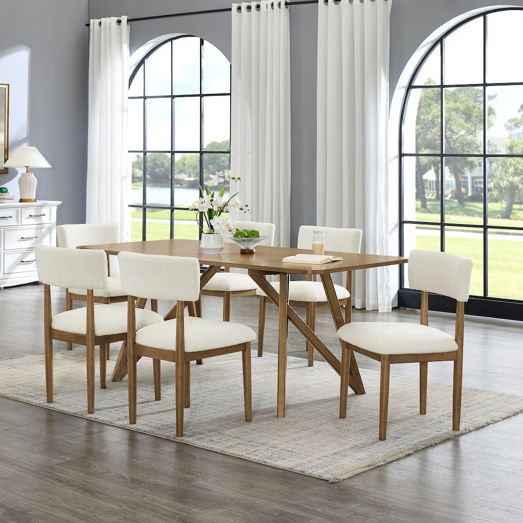 Roundhill Furniture Axler 7-Piece Dining Set, Light Oak