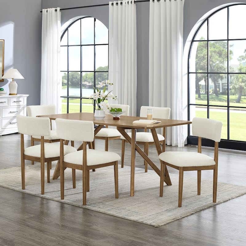 Roundhill Furniture Axler 7-Piece Dining Set, Light Oak - Light Oak/Beige