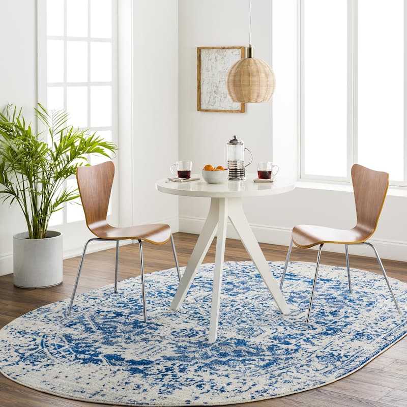 Livabliss Harput Updated Traditional Medallion Area Rug - Blue - 6'7" x 9' Oval