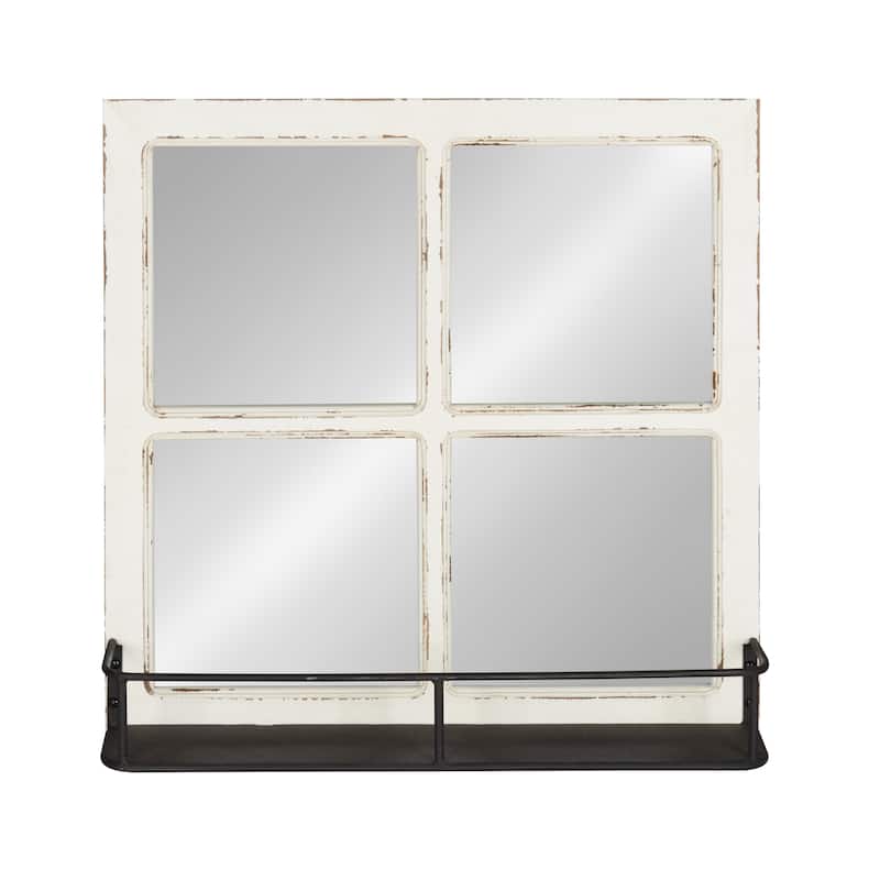 Kate and Laurel Jackson Distressed Wood Windowpane Mirror w/MetalShelf